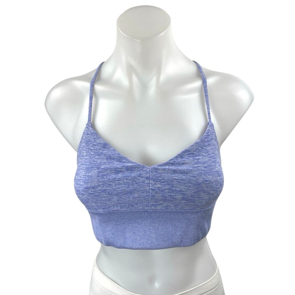 Alo Blue Heathered Sleeveless Strappy Workout Athletic Sports Bra Crop Top Sz S